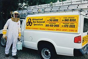 Goodyear bee removal service truck and employee